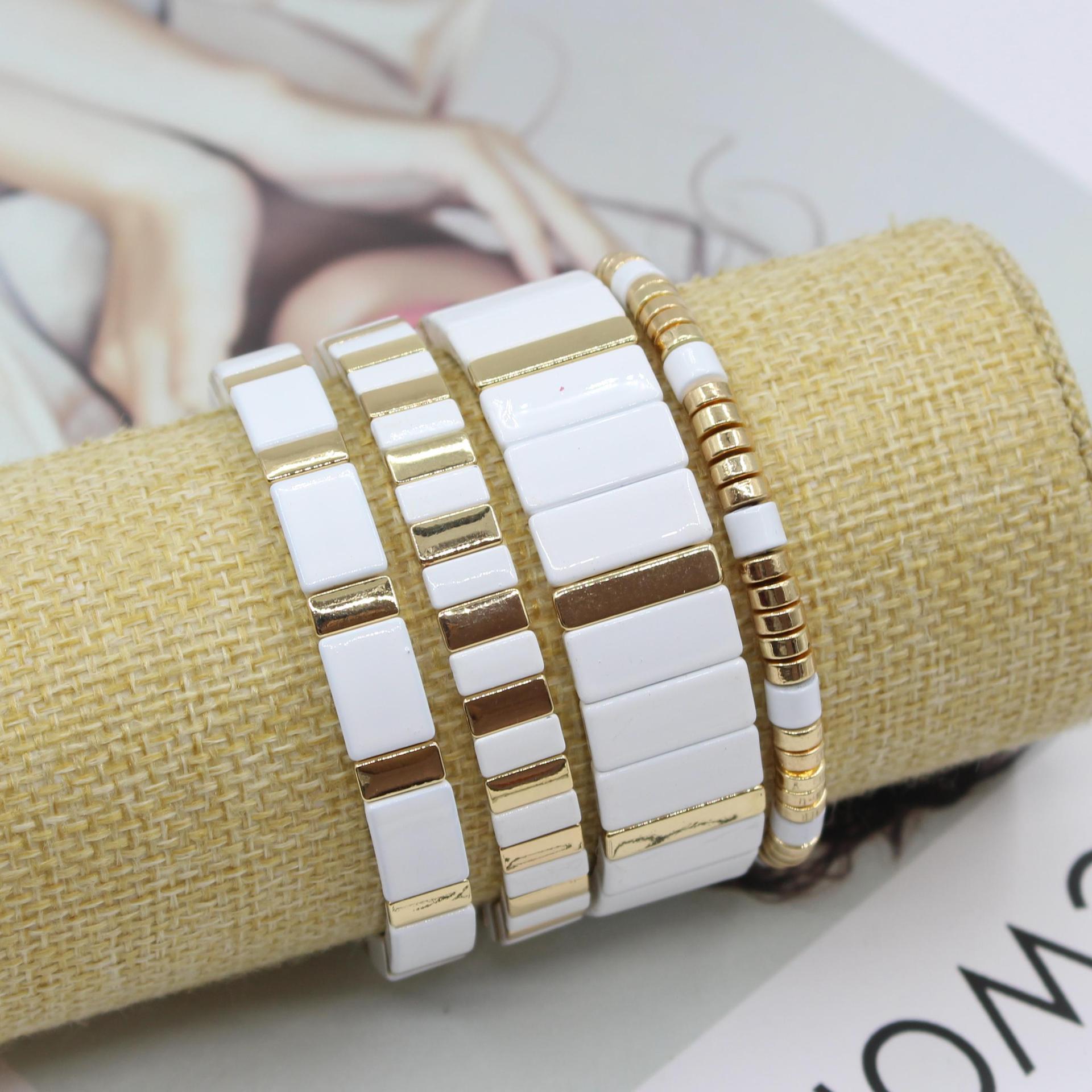 Ceramic Link Bracelet - Bohemian Enamel White Cold Wind Autumn