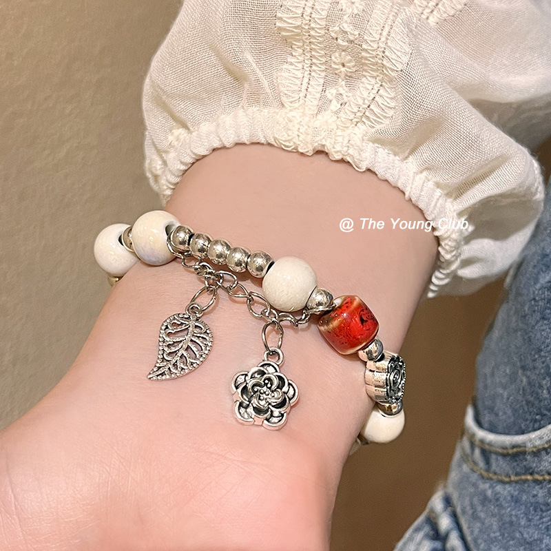 Ceramic Link Bracelet - Retro Chinese Style Ceramic Beaded Bracelet